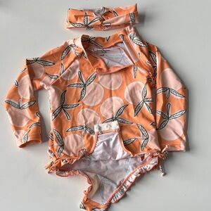 Jessica Simpson Peach Leaf Print Kids Swim Rashguard Set
